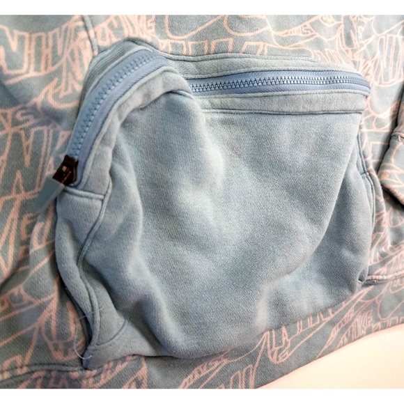 Nike Hoodie Sweatshirt Womens S Center Swoosh All Over Graphic Zip Pouch Lt Blue - Picture 5 of 9